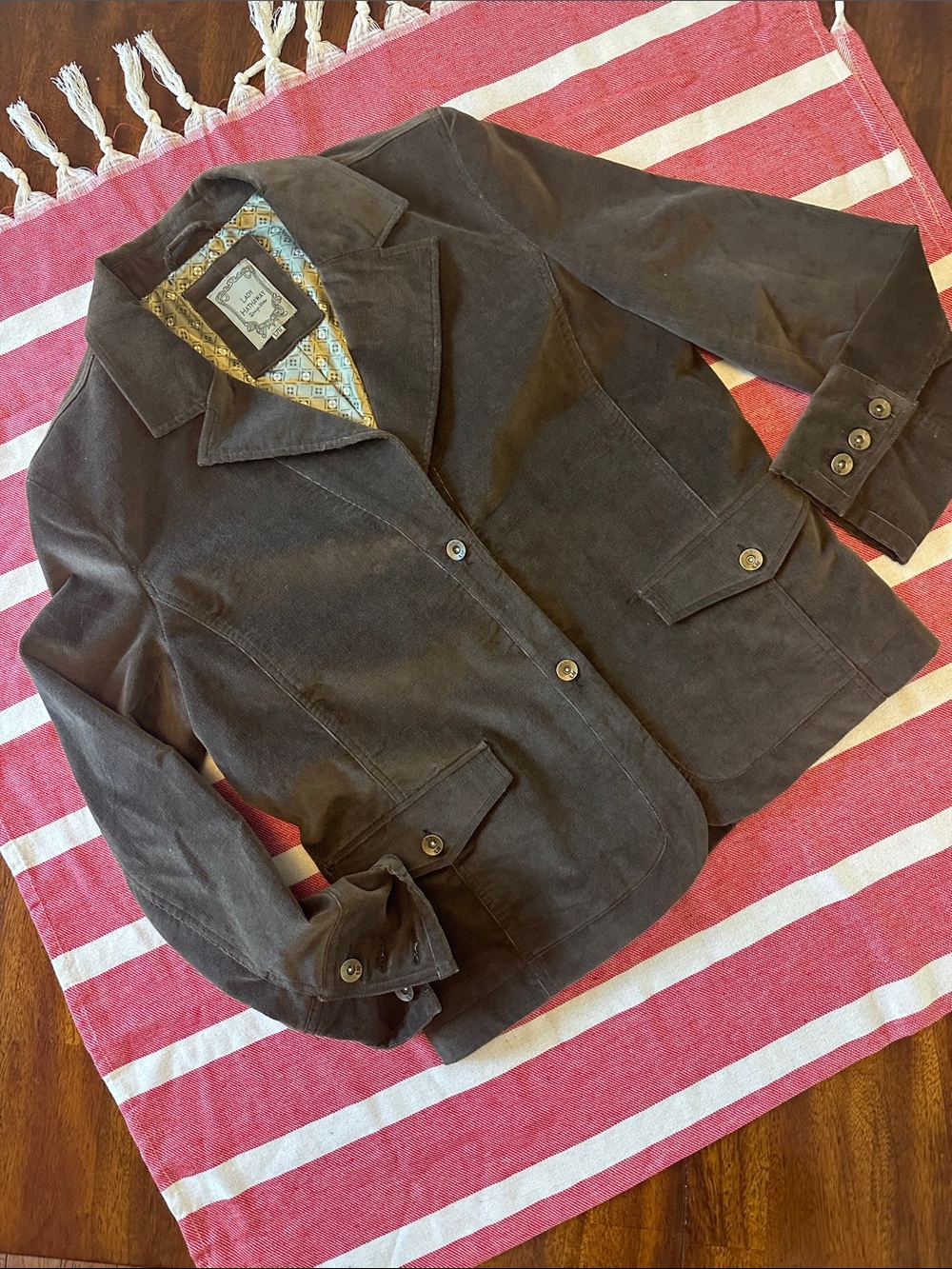 Lady Hathaway Corduroy Button-Front Jacket in Dark Brown Womens SzL